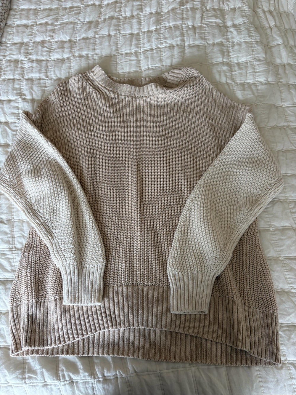 American Eagle Outfitters Two-Tone Knit Crewneck Sweater - Cream & Taupe